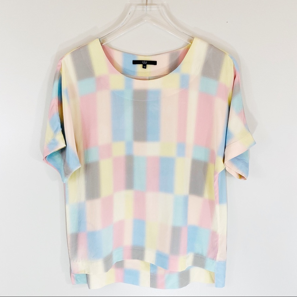 TIBI | SILK Pastel Color Block Short Sleeve Top